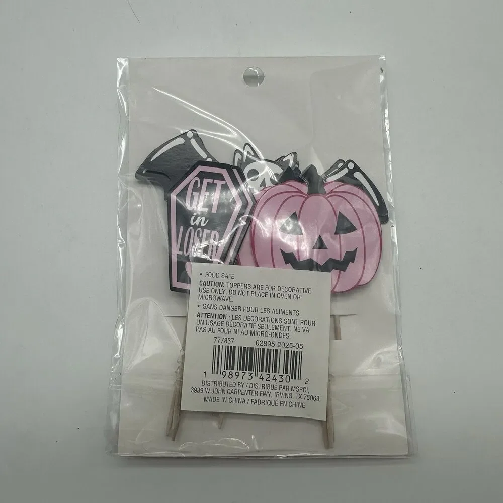 LOT OF 9 Makery Halloween Cupcake Toppers Pink Pumpkin Coffin Get In Loser 12pc